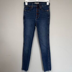 Madewell Frayed Distressed Hem High Waisted Button 10” Skinny Jeans 25
